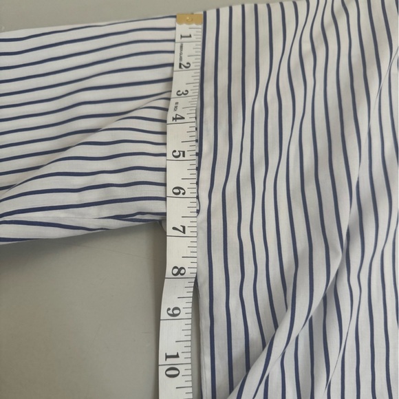 ZARA Blue & White Button-Down Shirt w/ Peplum Back & Pearl Sleeve Accents – S - Picture 13 of 17